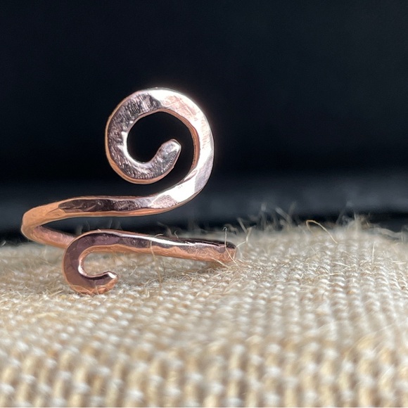 Hammered Copper Spiral Ring Adjustable Statement Boho 
Jewelry - Picture 4 of 6